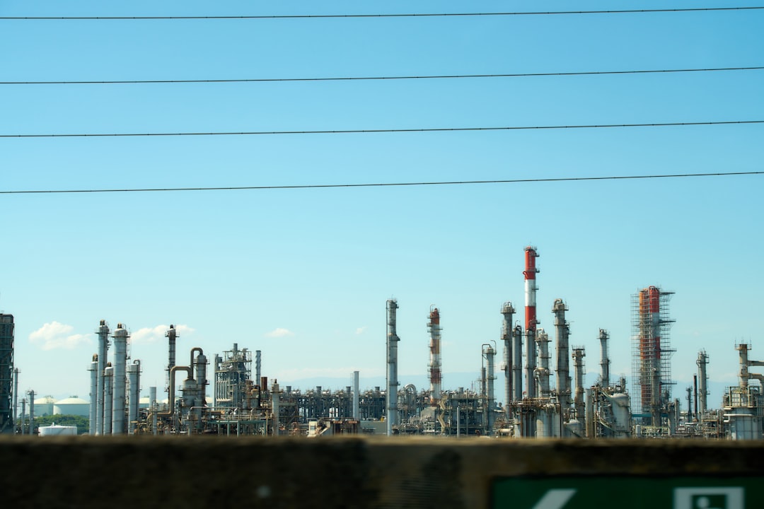 A view of an oil refinery from across the street